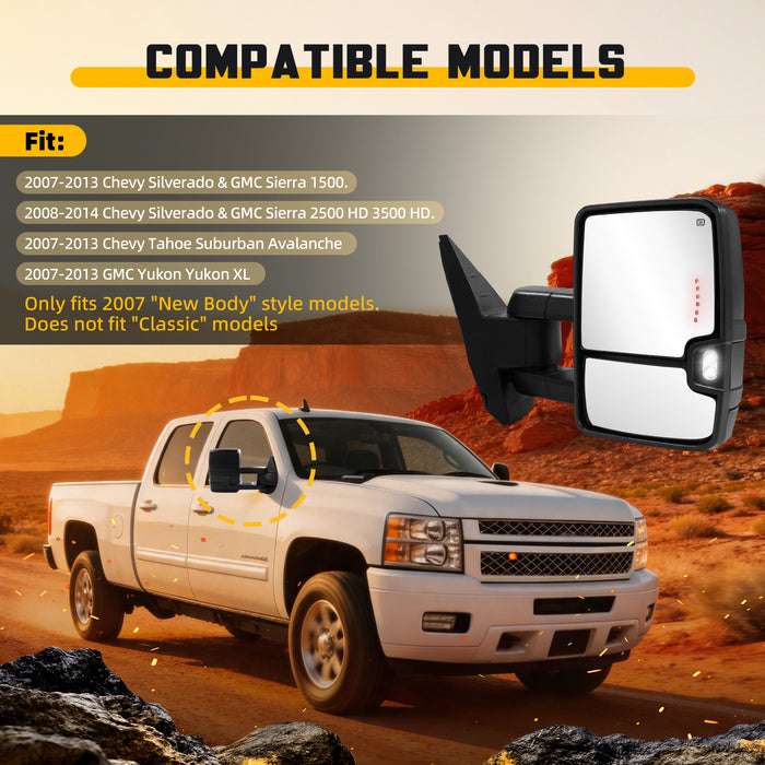 Trucktok Silverado Sierra 2007-2013 1500 & 2008-2014 2500HD 3500HD Power Heated LED Signal Towing Mirrors Pair