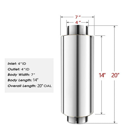 TruckTok 4" Stainless Steel Muffler 20" Overall Length for Diesel Exhaust Generic