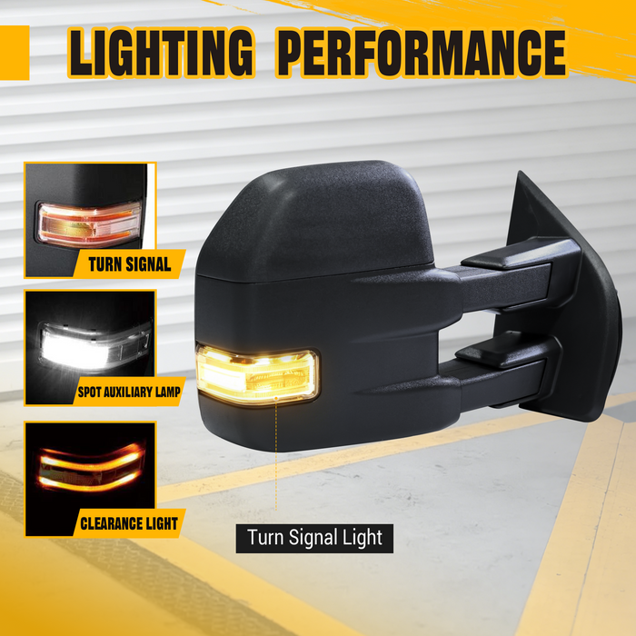Trucktok 2017-2020 Ford F250 F350 F450 Power Heated LED Spot BSM Temp Towing Mirrors Pair