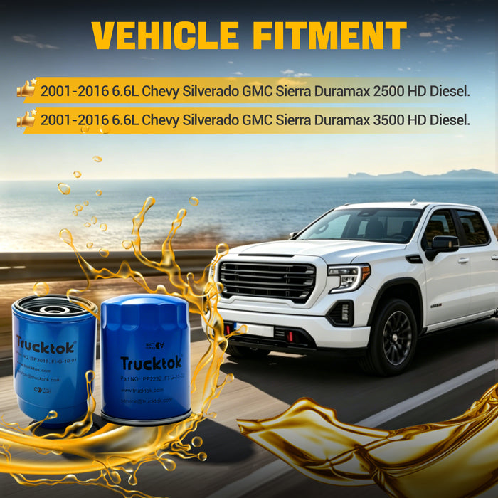 Trucktok 2001-2016 6.6L Silverado Sierra Duramax Filter Set Replaces TP3018/PF2232