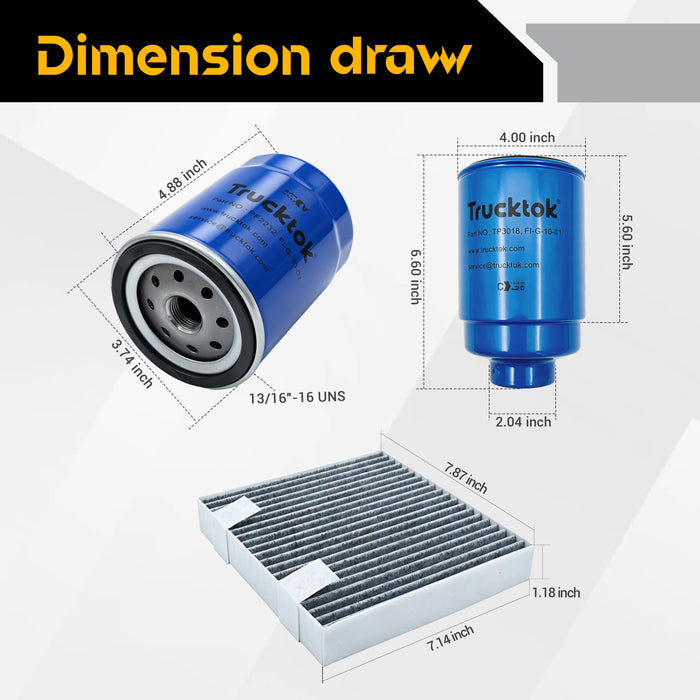 Trucktok 2007-2014 6.6L Silverado Sierra Duramax Filter Set Replaces TP3018/PF2232/23101674