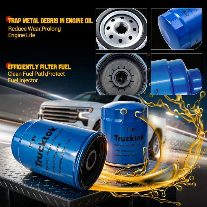 Trucktok 2007-2014 6.6L Silverado Sierra Duramax Filter Set Replaces TP3018/PF2232/23101674