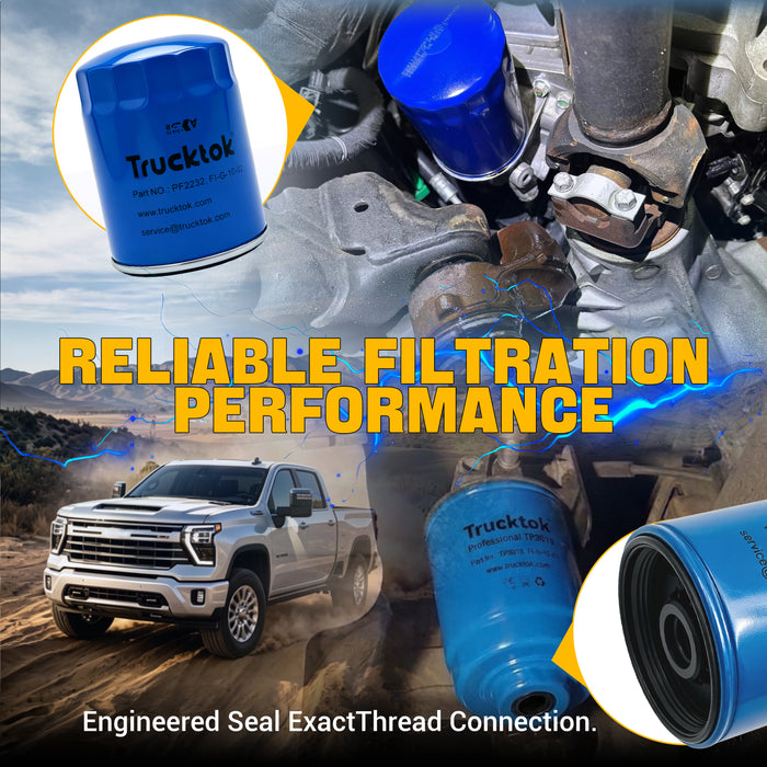 Trucktok 2007-2014 6.6L Silverado Sierra Duramax Filter Set Replaces TP3018/PF2232/23101674