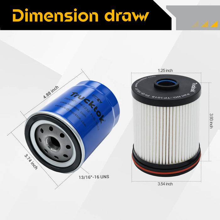 Trucktok 2017-2019 6.6L Silverado Sierra Duramax Filter Set Replaces TP1015/PF2232