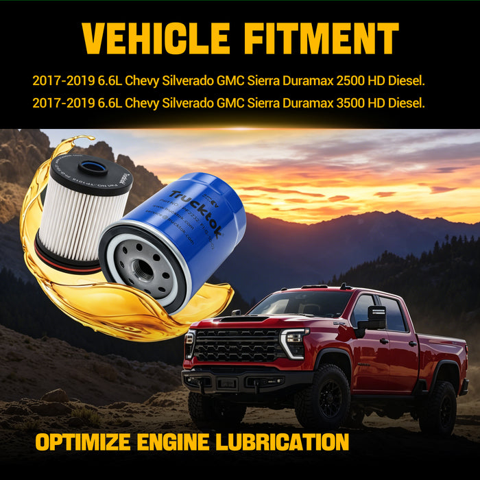 Trucktok 2017-2019 6.6L Silverado Sierra Duramax Filter Set Replaces TP1015/PF2232