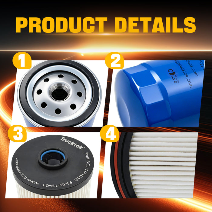 Trucktok 2017-2019 6.6L Silverado Sierra Duramax Filter Set Replaces TP1015/PF2232