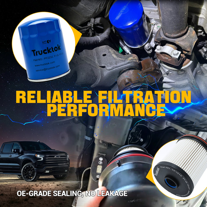 Trucktok 2017-2019 6.6L Silverado Sierra Duramax Filter Set Replaces TP1015/PF2232