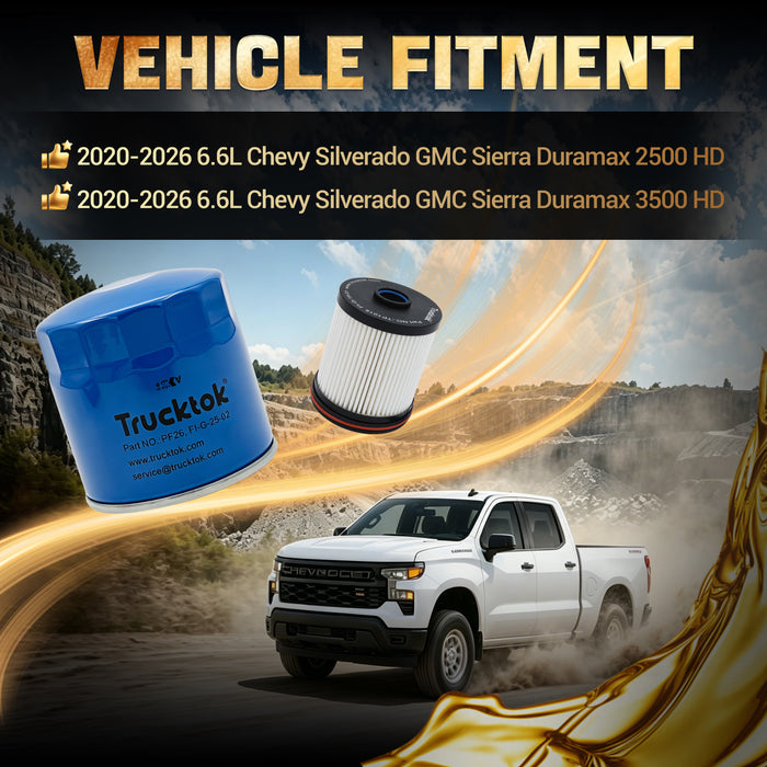 Trucktok 2020-2026 6.6L Silverado Sierra Duramax Filter Set Replaces TP1015/PF26