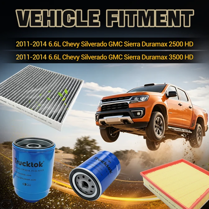 TruckTok 2007-2026 6.6L Silverado Sierra Duramax Fuel, Oil, Air & Cabin Filters Maintenance Kit