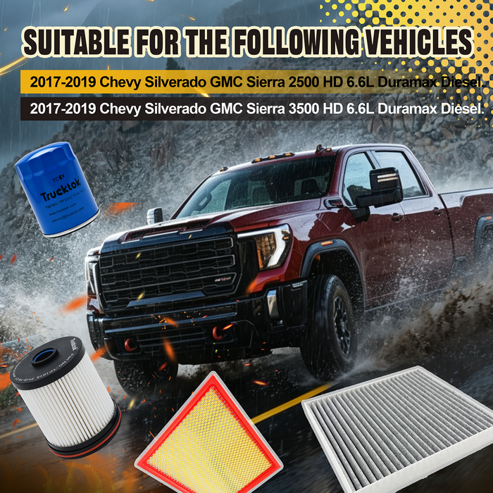TruckTok 2007-2026 6.6L Silverado Sierra Duramax Fuel, Oil, Air & Cabin Filters Maintenance Kit