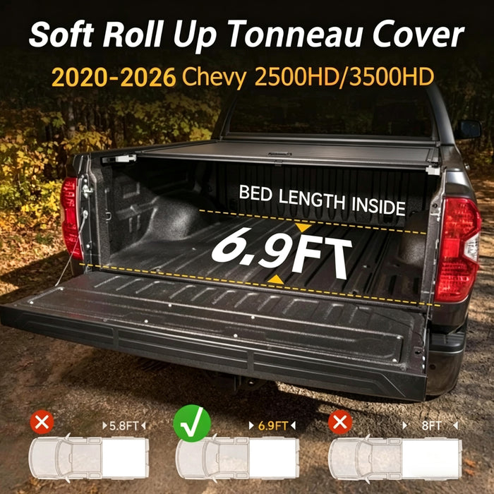 Trucktok 2020-2026 Chevy Silverado Sierra 6.9FT Soft Roll Up Tonneau Cover Bed