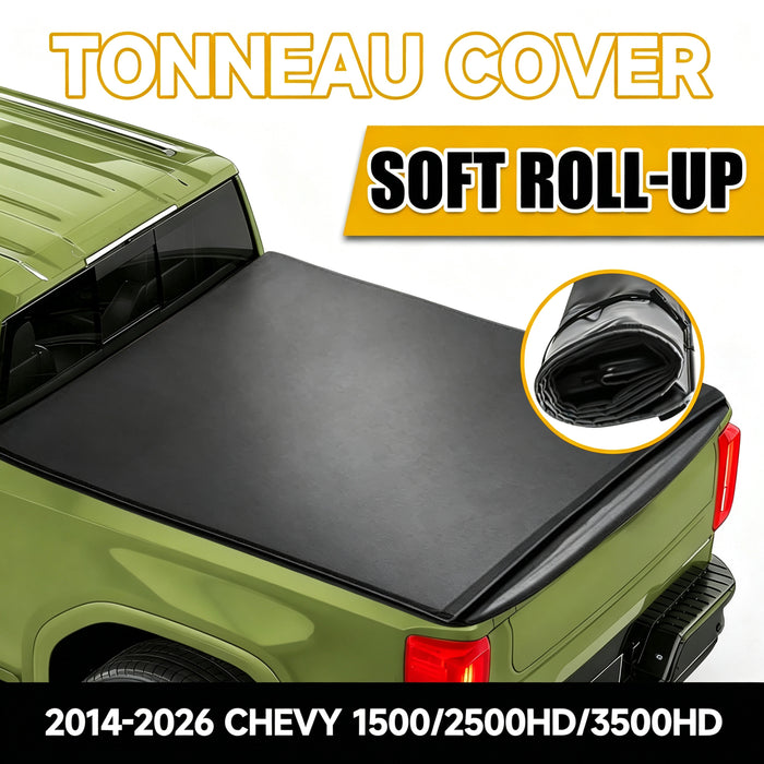Trucktok 2014-2026 Chevy Silverado Sierra 8FT Soft Roll Up Tonneau Cover Bed