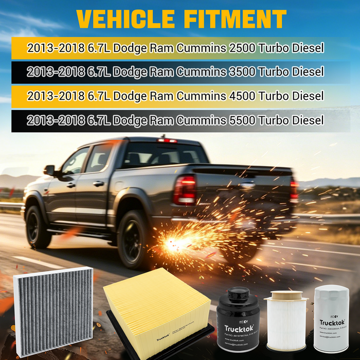Trucktok 2007-2026 6.7L Dodge Ram Fuel, Oil, Air Filters Maintenance Kit