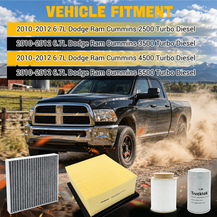 Trucktok 2007-2026 6.7L Dodge Ram Fuel, Oil, Air Filters Maintenance Kit