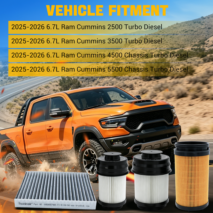 Trucktok 2007-2026 6.7L Dodge Ram Fuel, Oil, Air Filters Maintenance Kit