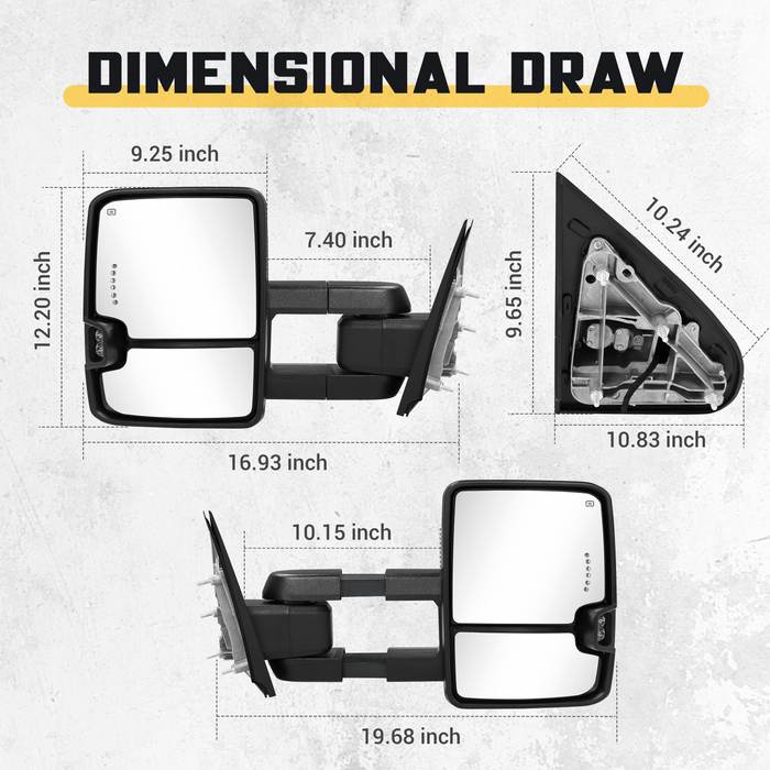 Trucktok Silverado Sierra 1999-2002 1500 2500 & 2001-2002 1500HD 2500HD 3500HD Power Heated LED Signal Towing Mirrors Pair
