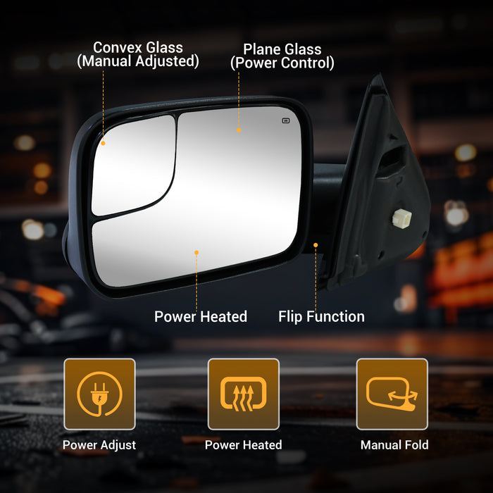 Trucktok Dodge Ram 2002-2008 1500 & 2003-2009 2500 3500 Power Heated Towing Mirrors Pair