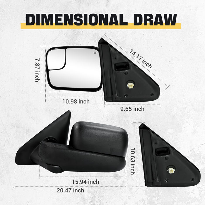 Trucktok Dodge Ram 2002-2008 1500 & 2003-2009 2500 3500 Power Heated Towing Mirrors Pair