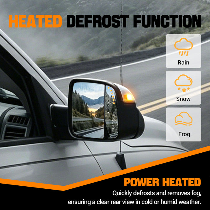 Trucktok Dodge Ram 2009-2018 1500 & 2010-2018 2500 3500 Power Heated LED Towing Mirrors w/ Temp Sensor Pair