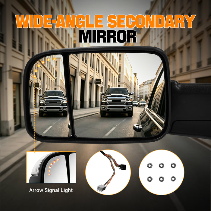 Trucktok Dodge Ram 2009-2018 1500 & 2010-2018 2500 3500 Power Heated LED Towing Mirrors w/ Temp Sensor Pair
