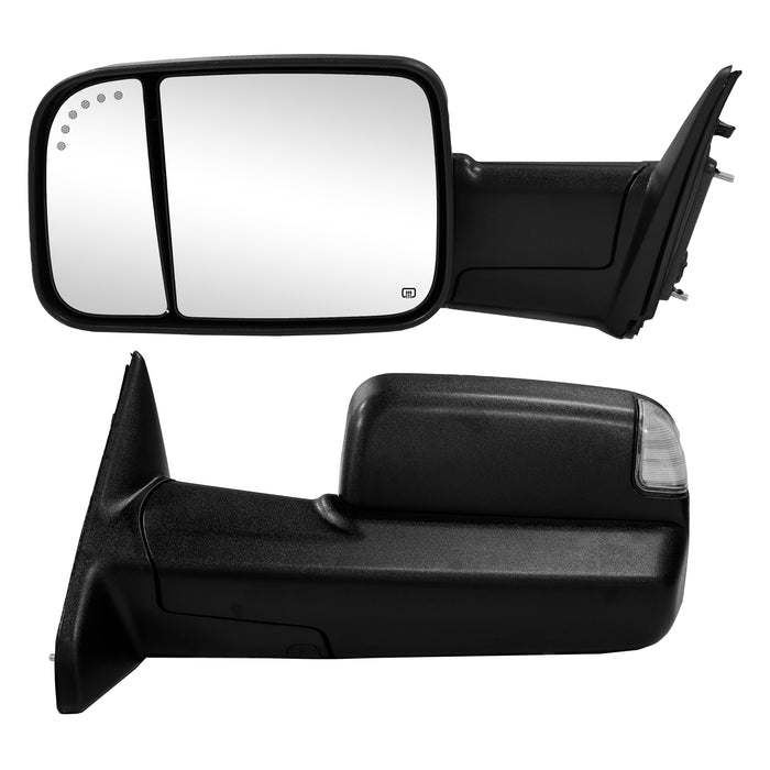 Trucktok Dodge Ram 2009-2018 1500 & 2010-2018 2500 3500 Power Heated LED Towing Mirrors w/ Temp Sensor Pair