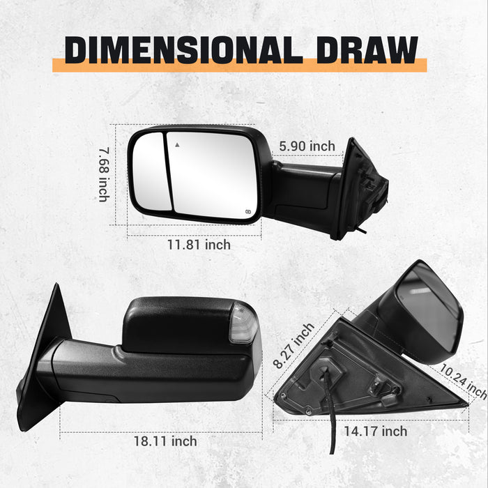 Trucktok 1994-2022 Dodge Ram 1500 2500 3500 Towing Mirrors Pair