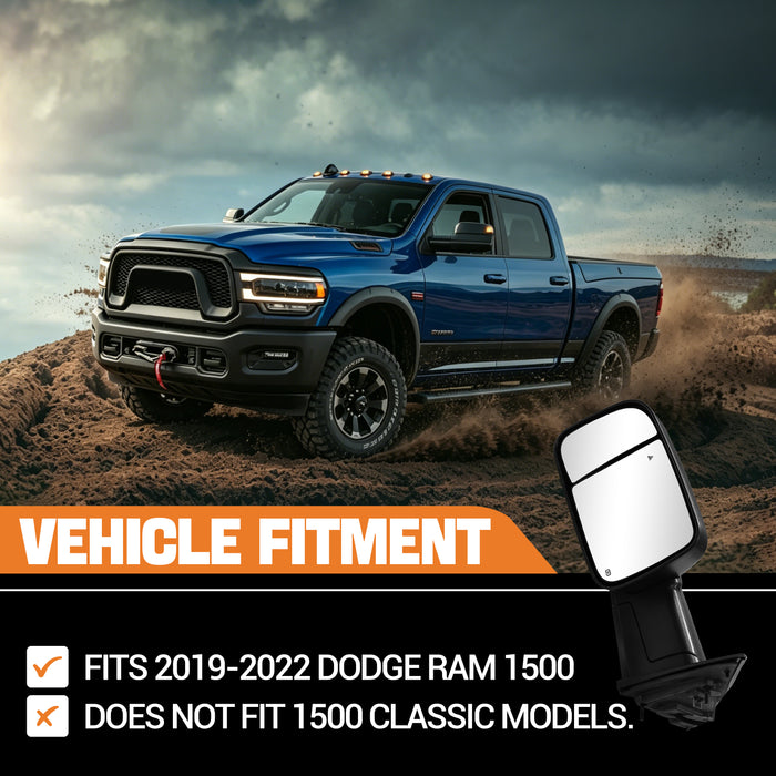 Trucktok Dodge Ram 2019-2022 1500 Power Heated LED BSM Towing Mirrors w/ Temp Sensor Pair
