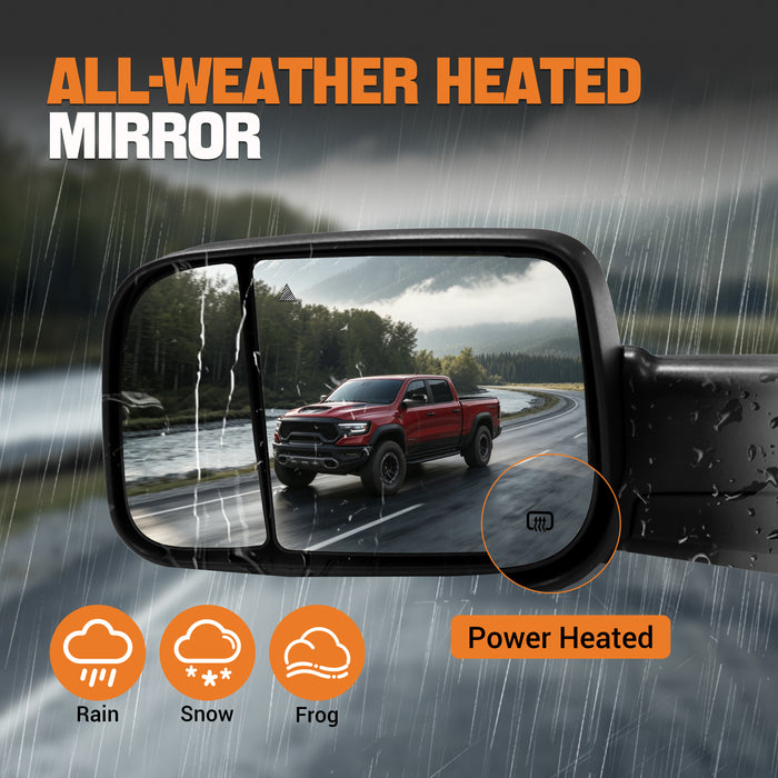 Trucktok Dodge Ram 2019-2022 1500 Power Heated LED BSM Towing Mirrors w/ Temp Sensor Pair
