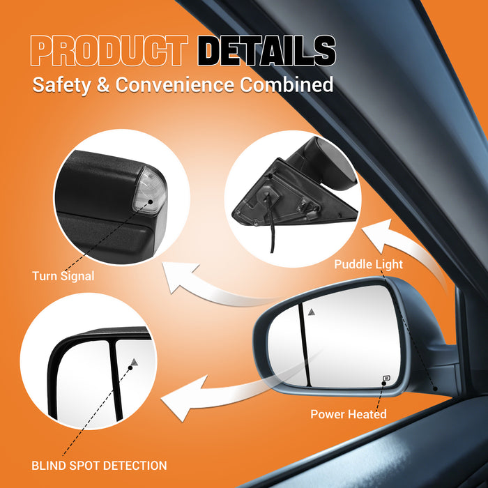 Trucktok Dodge Ram 2019-2022 1500 Power Heated LED BSM Towing Mirrors w/ Temp Sensor Pair