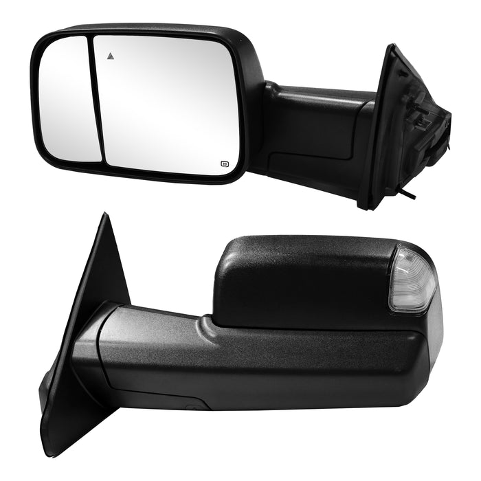 Trucktok Dodge Ram 2019-2022 1500 Power Heated LED BSM Towing Mirrors w/ Temp Sensor Pair