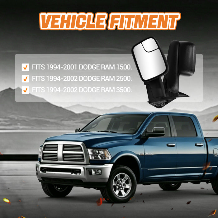 Trucktok Dodge Ram 1994-2001 1500 & 1994-2002 2500 3500 Manual Towing Mirrors Pair