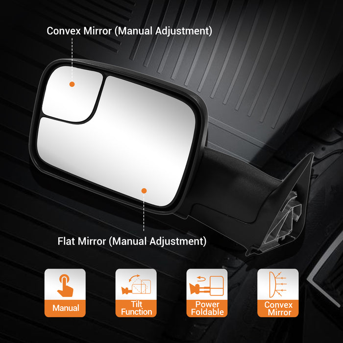 Trucktok Dodge Ram 1994-2001 1500 & 1994-2002 2500 3500 Manual Towing Mirrors Pair