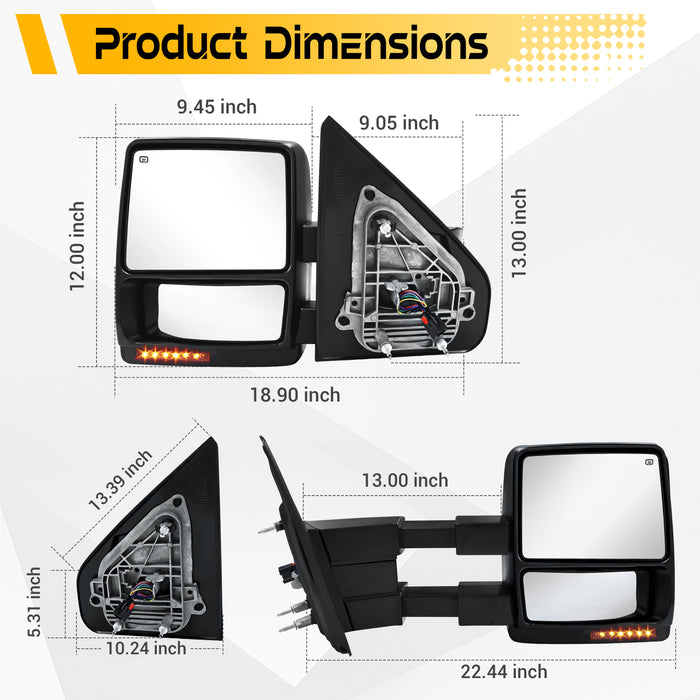 Trucktok 2004-2006 Ford F150 Power Heated LED Signal Towing Mirrors Pair