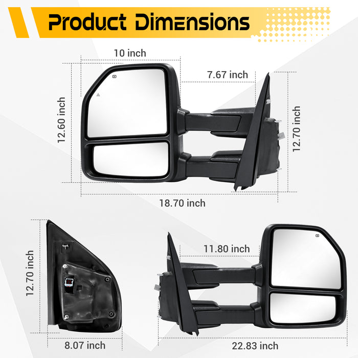 Trucktok 2015-2018 Ford F150 Power Heated 8-Pin LED Signal Towing Mirrors Pair