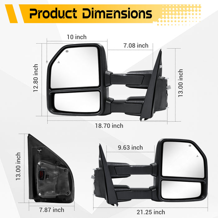 Trucktok 2017-2020 Ford F250 F350 F450 Power Heated LED Spot BSM Temp Towing Mirrors Pair