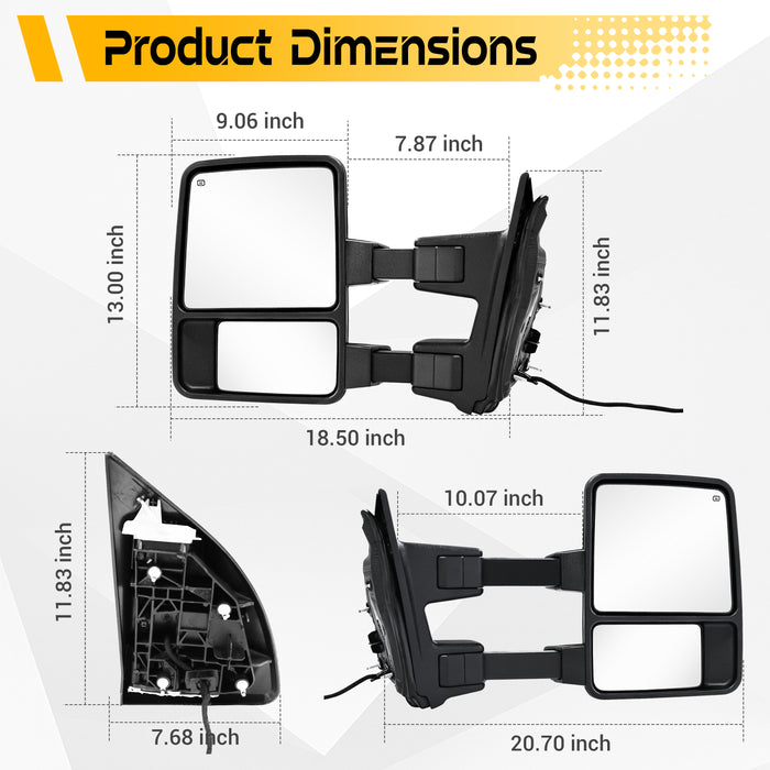 Trucktok 2008-2016 Ford F250 F350 F450 Power Heated LED Signal Running Towing Mirrors Pair
