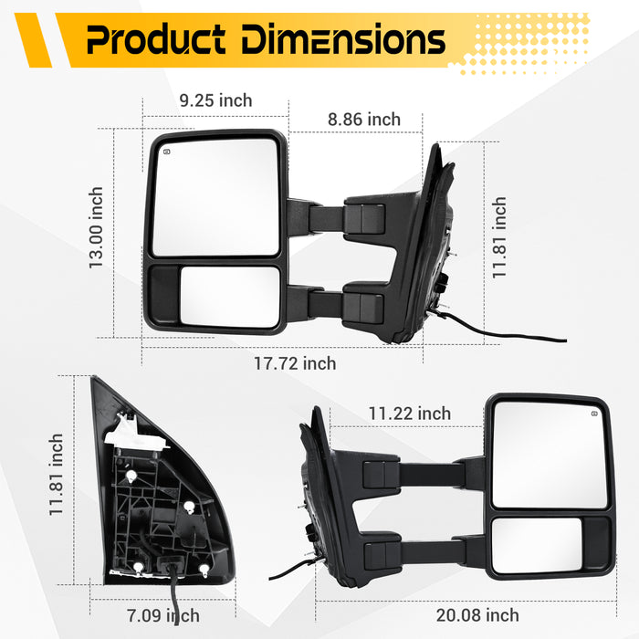 Trucktok 1999-2007 Ford F250 F350 F450 Power Heated LED Signal Running Towing Mirrors Pair