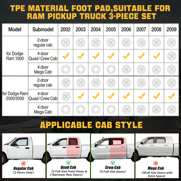 Trucktok Dodge Ram 2002-2008 1500 & 2003-2009 2500 3500 Crew Cab (Quad Cab) All-Weather Floor Mats