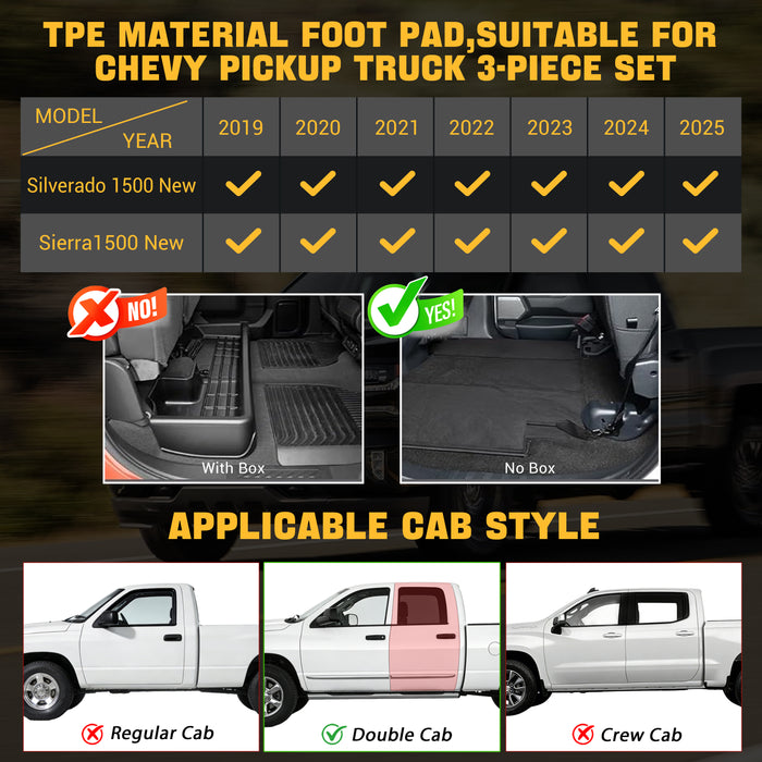 Trucktok 2019-2025 Silverado Sierra 1500 New Double Cab All-Weather TPE Floor Mats
