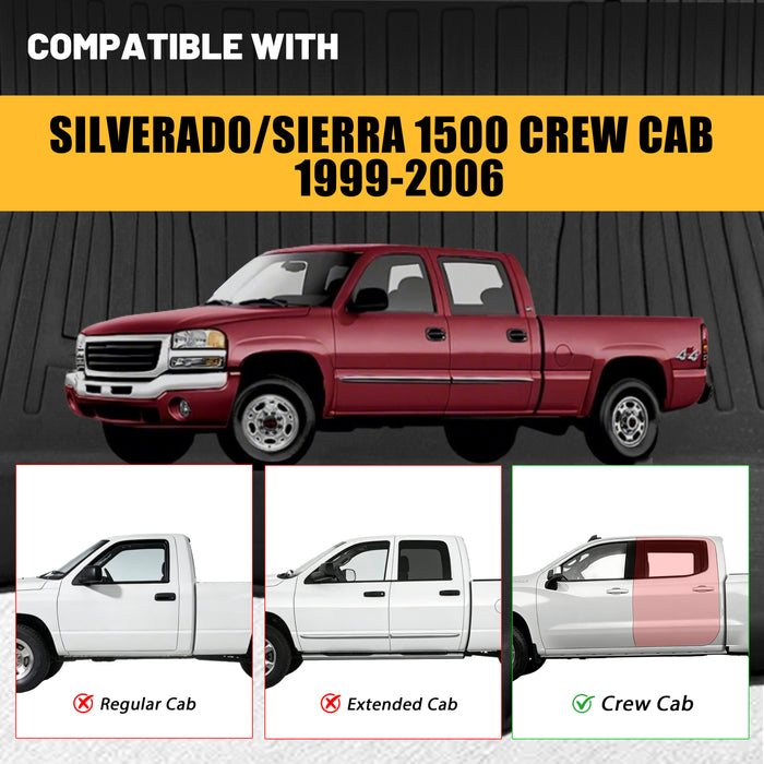 Trucktok 1999-2025 Silverado Sierra 1500 2500 3500 Extend Cab/Crew Cab/Double Cab All-Weather TPE Floor Mats