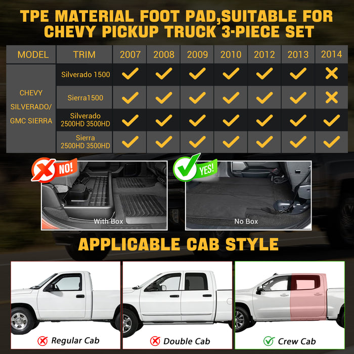 Trucktok Silverado Sierra 2007-2013 1500 & 2007-2014 2500HD 3500HD Crew Cab All-Weather TPE Floor Mats