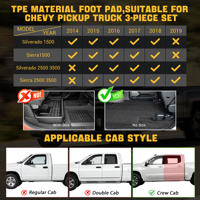 Trucktok Silverado Sierra 2014-2018 1500 & 2015-2019 2500HD 3500HD Crew Cab All-Weather TPE Floor Mats