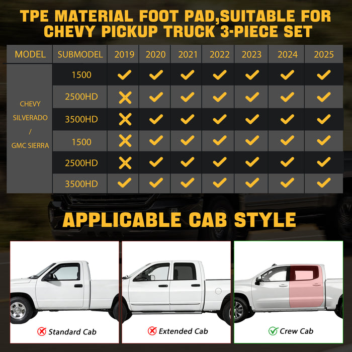 Trucktok Silverado Sierra 2019-2025 1500 & 2020-2025 2500HD 3500HD Crew Cab All-Weather TPE Floor Mats
