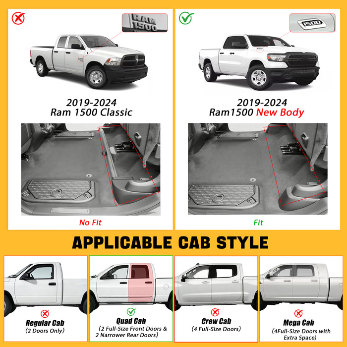 Trucktok 2019-2024 Dodge Ram 1500 Quad Cab All-Weather TPE Floor Mats