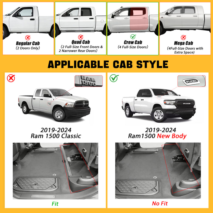 Trucktok 2019-2024 Dodge Ram 1500 New Body Crew Cab with Storage Box All-Weather Floor Mats