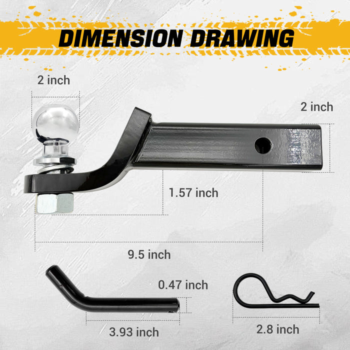 Trucktok 2" Receiver Hitch Ball Mount with 6,000 lbs GTW & Hitch Pin