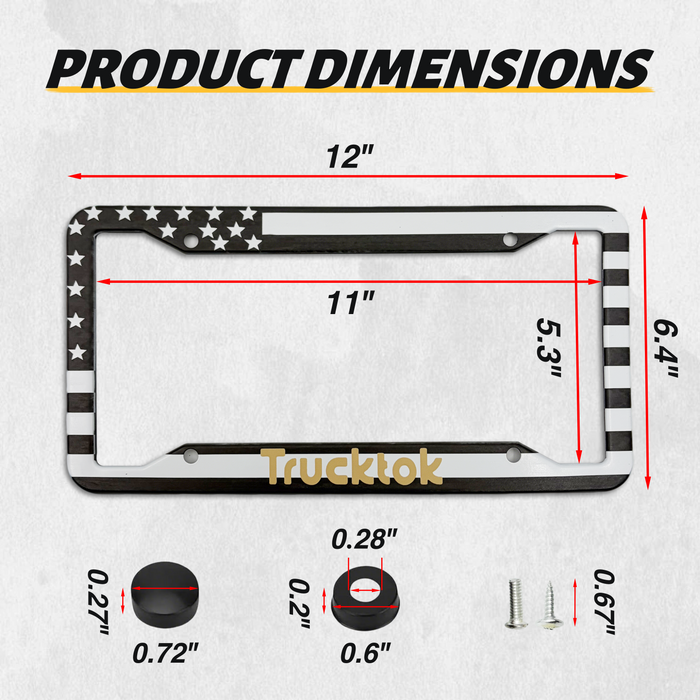 Trucktok 2Pcs Stainless Steel American Flag License Plate Frame Patriotic USA Flag Car Tag Holder.