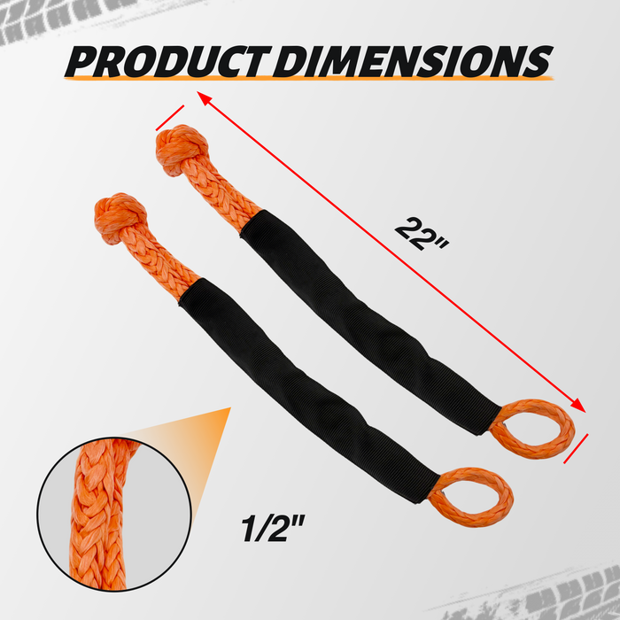 Trucktok 2Pcs 1/2" x 22" Heavy Duty Synthetic Soft Shackle 33,000 lbs Break Strength with Extra Sleeves for Off-Road Recovery