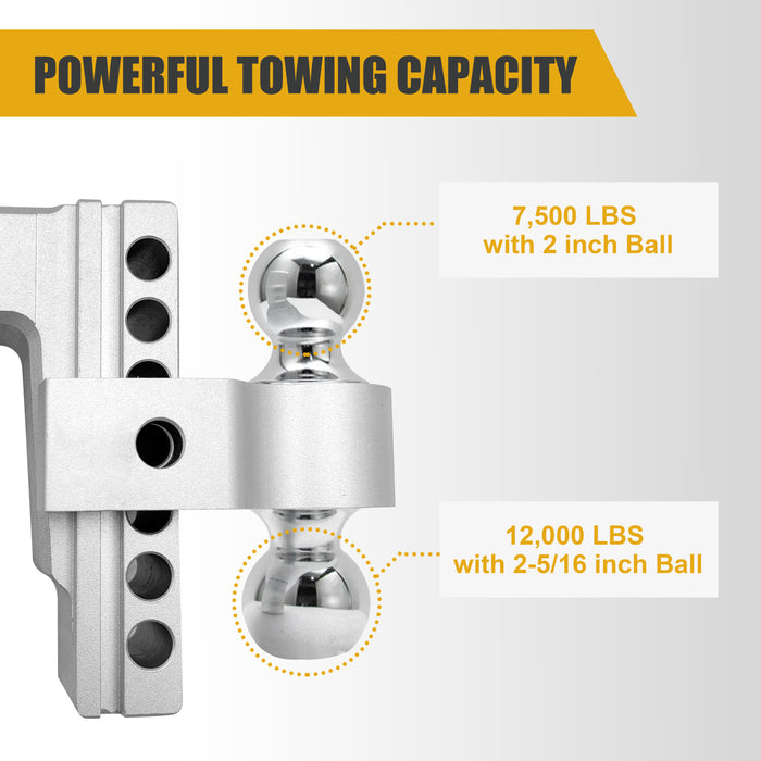 Trucktok 2" Adjustable Hitch 6" Drop/Rise 12,000 GTW with Dual Locks