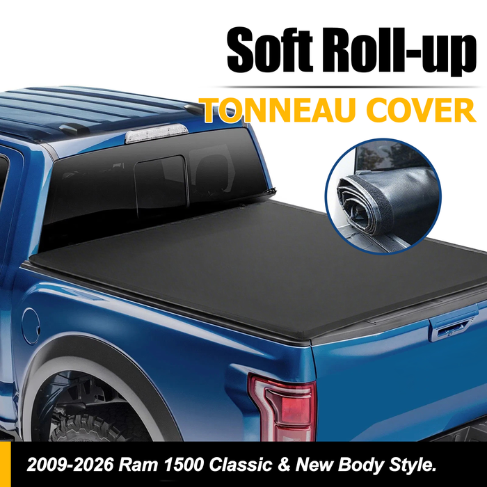 Trucktok 2009-2026 Dodge Ram 1500 5.7FT Soft Top Roll-up Tonneau Cover Truck Bed